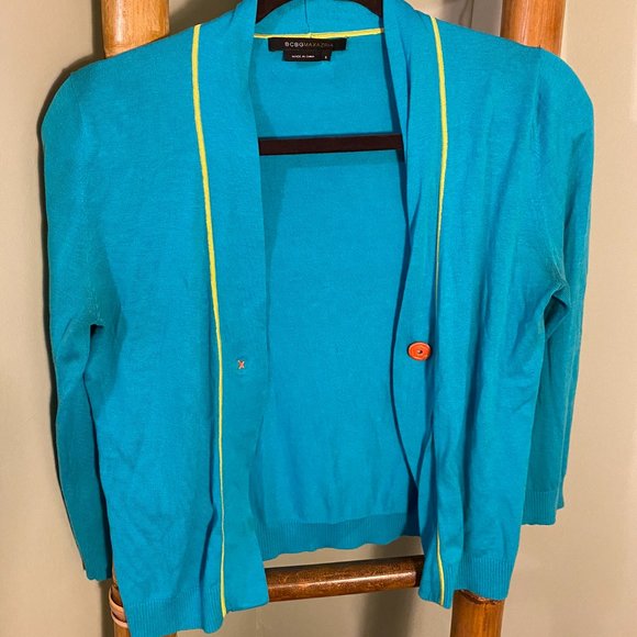 BCBG cropped turquoise one button cardigan - Picture 4 of 6